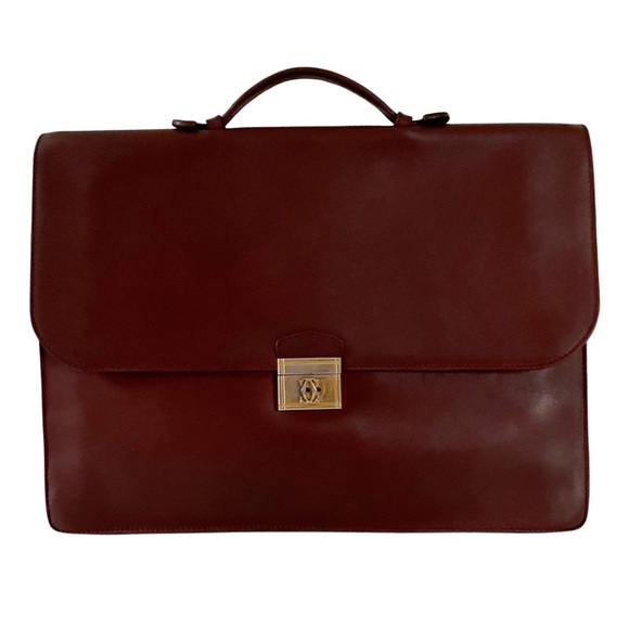 Cartier | Bags | Cartier Vintage Burgundy Leather Laptop Briefcase Bag ...